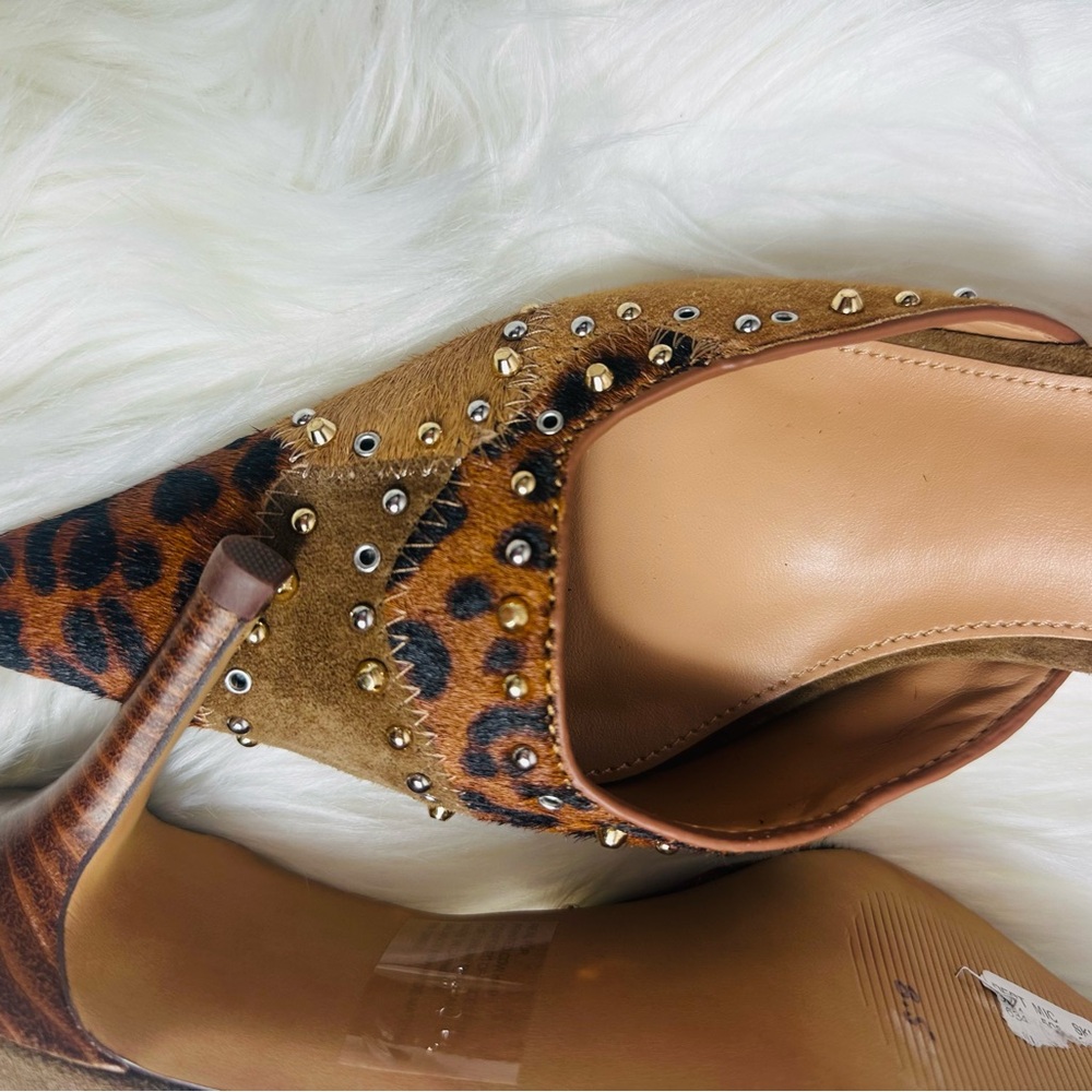 Steve Madden Leopard Print & Tan Studded Pointed Mule Heels - Picture 5 of 10